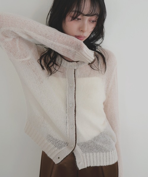 LIAN（リアン）の「シアーバイカラーカーディガン（カーディガン/ボレロ・レディース・ブラウン/チャコールグレー/グレー/アイボリー・FREE）」の2枚目の写真