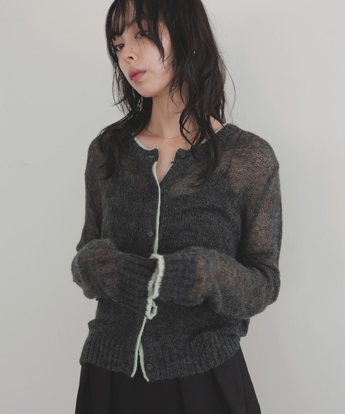 LIAN（リアン）の「シアーバイカラーカーディガン（カーディガン/ボレロ・レディース・ブラウン/チャコールグレー/グレー/アイボリー・FREE）」の7枚目の写真