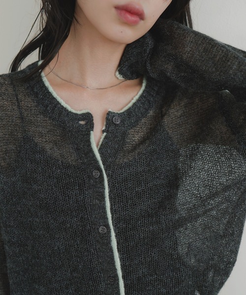LIAN（リアン）の「シアーバイカラーカーディガン（カーディガン/ボレロ・レディース・ブラウン/チャコールグレー/グレー/アイボリー・FREE）」の10枚目の写真