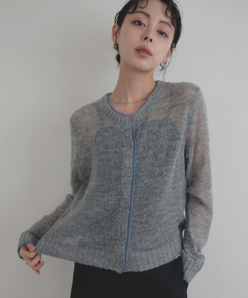 LIAN（リアン）の「シアーバイカラーカーディガン（カーディガン/ボレロ・レディース・ブラウン/チャコールグレー/グレー/アイボリー・FREE）」の12枚目の写真
