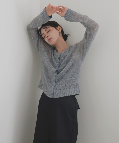 LIAN（リアン）の「シアーバイカラーカーディガン（カーディガン/ボレロ・レディース・ブラウン/チャコールグレー/グレー/アイボリー・FREE）」の13枚目の写真