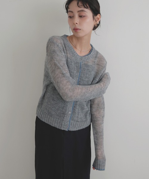 LIAN（リアン）の「シアーバイカラーカーディガン（カーディガン/ボレロ・レディース・ブラウン/チャコールグレー/グレー/アイボリー・FREE）」の15枚目の写真
