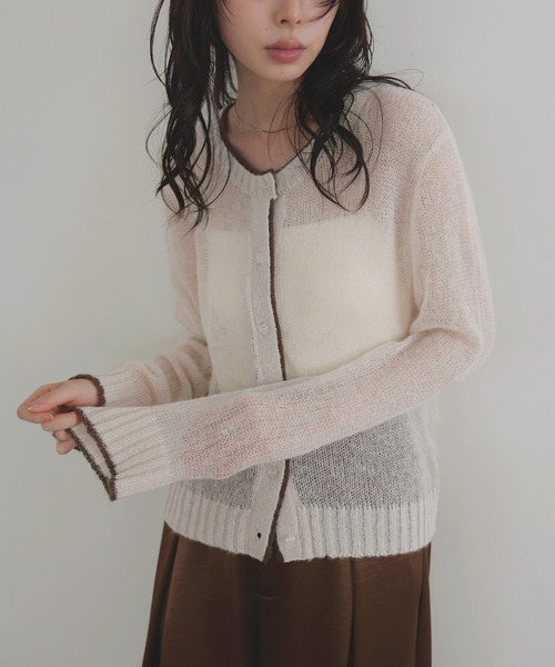 LIAN（リアン）の「シアーバイカラーカーディガン（カーディガン/ボレロ・レディース・ブラウン/チャコールグレー/グレー/アイボリー・FREE）」の18枚目の写真