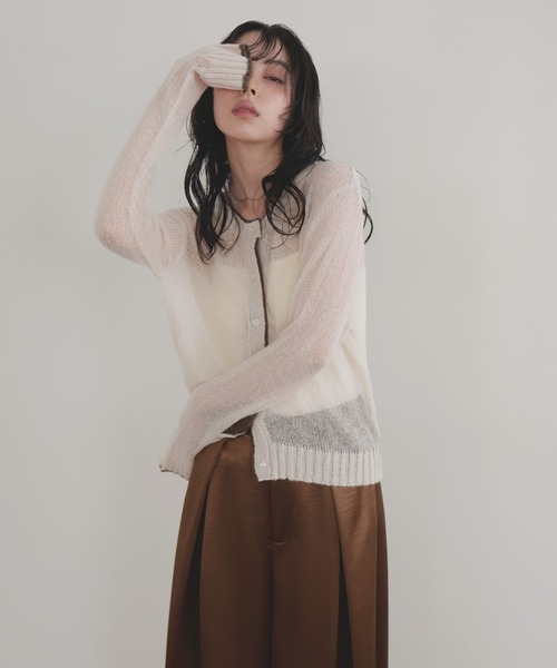 LIAN（リアン）の「シアーバイカラーカーディガン（カーディガン/ボレロ・レディース・ブラウン/チャコールグレー/グレー/アイボリー・FREE）」の19枚目の写真