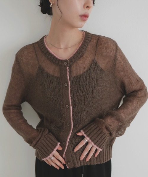 セール】シアーバイカラーカーディガン（カーディガン/ボレロ）｜LIAN