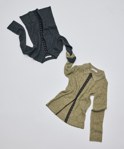 AIC.(エーアイシー)の「ホックデザインポロニットトップス(ニット/セーター・レディース・ライトグレー/チャコールグレー/グリーン/ブラウン・FREE)」の5枚目の写真