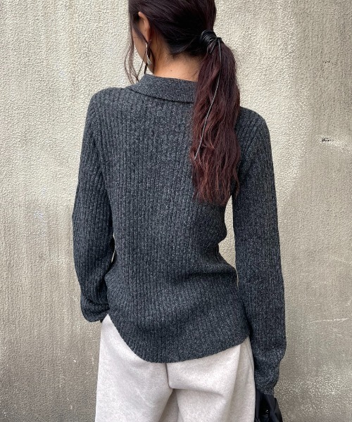 AIC.(エーアイシー)の「ホックデザインポロニットトップス(ニット/セーター・レディース・ライトグレー/チャコールグレー/グリーン/ブラウン・FREE)」の15枚目の写真