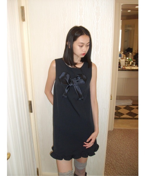Smyeon Ribbon dress/サテンリボンワンピース ネイビー Ribbon dress/サテンリボンワンピース（ワンピース）｜Smyeon
