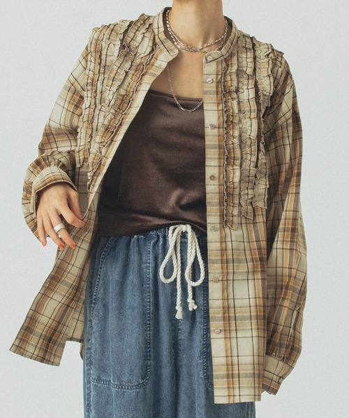 ROSE BUD(ローズバッド)の「CHECK SHIRT(シャツ/ブラウス・レディース・ベージュ/ネイビー・ONE SIZE)」の2枚目の写真