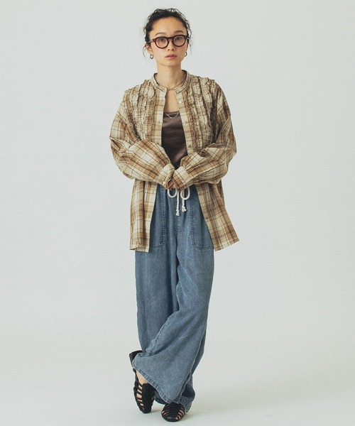 ROSE BUD(ローズバッド)の「CHECK SHIRT(シャツ/ブラウス・レディース・ベージュ/ネイビー・ONE SIZE)」の5枚目の写真