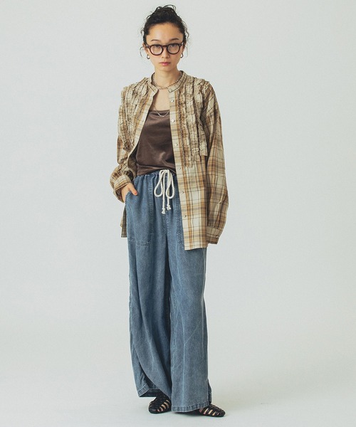 ROSE BUD(ローズバッド)の「CHECK SHIRT(シャツ/ブラウス・レディース・ベージュ/ネイビー・ONE SIZE)」の6枚目の写真