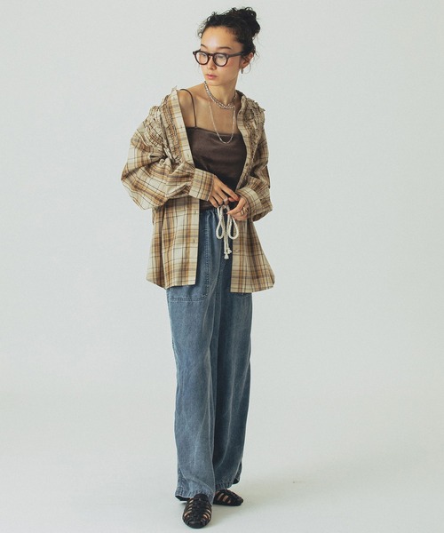 ROSE BUD(ローズバッド)の「CHECK SHIRT(シャツ/ブラウス・レディース・ベージュ/ネイビー・ONE SIZE)」の7枚目の写真