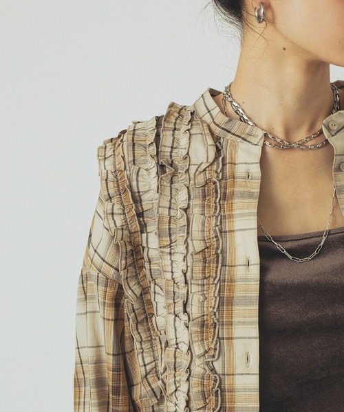 ROSE BUD(ローズバッド)の「CHECK SHIRT(シャツ/ブラウス・レディース・ベージュ/ネイビー・ONE SIZE)」の11枚目の写真