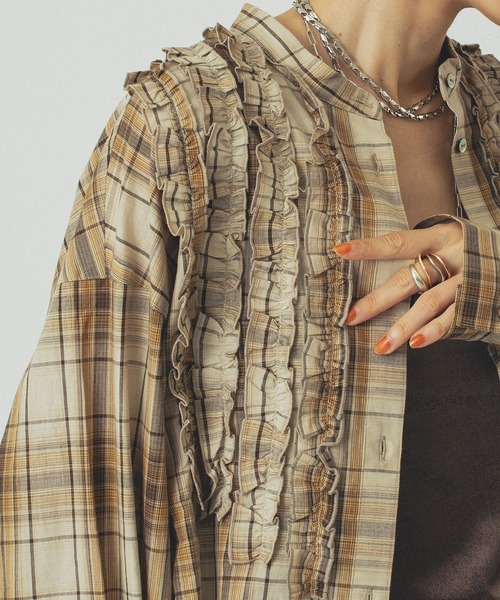 ROSE BUD(ローズバッド)の「CHECK SHIRT(シャツ/ブラウス・レディース・ベージュ/ネイビー・ONE SIZE)」の12枚目の写真