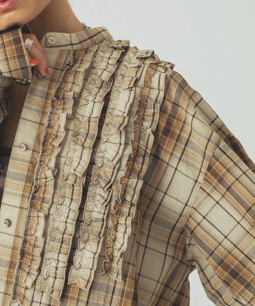 ROSE BUD(ローズバッド)の「CHECK SHIRT(シャツ/ブラウス・レディース・ベージュ/ネイビー・ONE SIZE)」の13枚目の写真