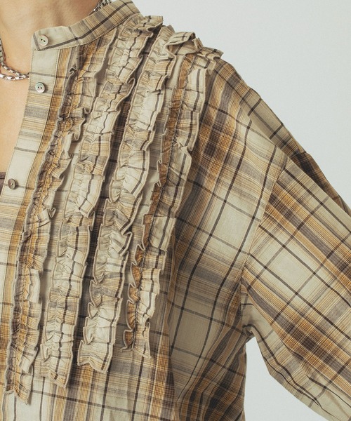 ROSE BUD(ローズバッド)の「CHECK SHIRT(シャツ/ブラウス・レディース・ベージュ/ネイビー・ONE SIZE)」の14枚目の写真