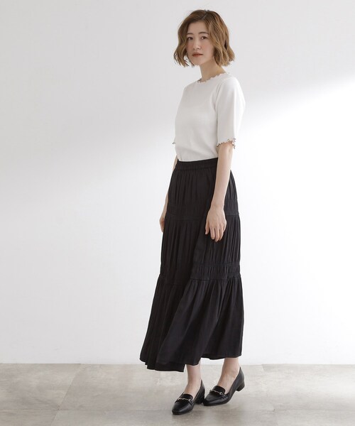 grove（グローブ）の「一枚でもレイヤードでも楽しめる　マルチな5分袖プルオーバー（Tシャツ/カットソー・レディース・オフホワイト/ホワイト系5/ブラック・01/02/03/04/05）」の5枚目の写真