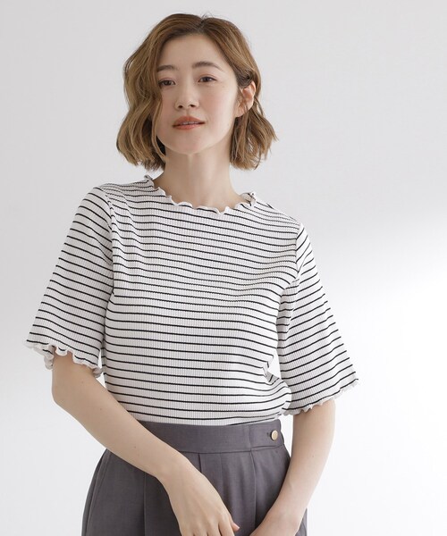 grove（グローブ）の「一枚でもレイヤードでも楽しめる　マルチな5分袖プルオーバー（Tシャツ/カットソー・レディース・オフホワイト/ホワイト系5/ブラック・01/02/03/04/05）」の12枚目の写真