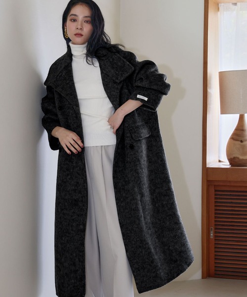 セール】【2025AW】【ウール70％】スタンドカラー ロングコート ウール