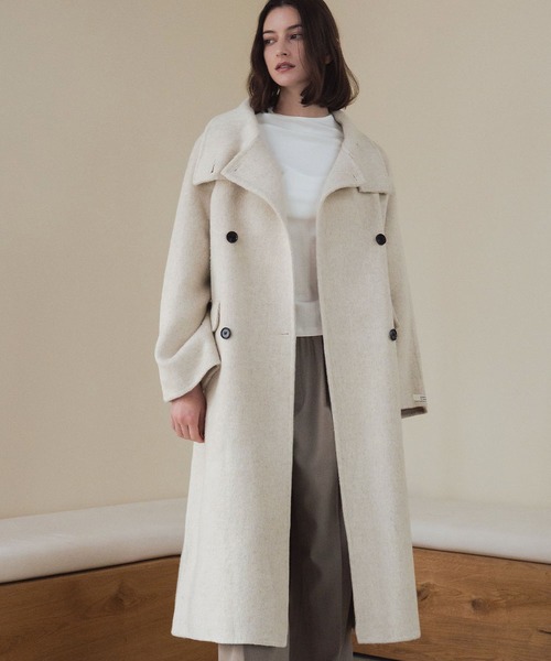 セール】【2025AW】【ウール70％】スタンドカラー ロングコート ウール