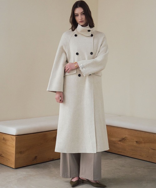 セール】【2025AW】【ウール70％】スタンドカラー ロングコート ウール