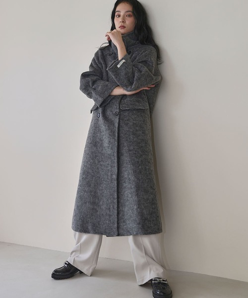 セール】【2025AW】【ウール70％】スタンドカラー ロングコート ウール