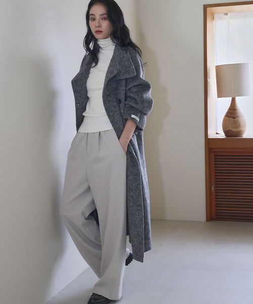 セール】【2025AW】【ウール70％】スタンドカラー ロングコート ウール