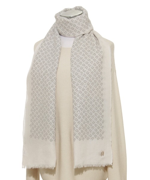 FURLA(フルラ)の「ウールストール ”箔プリント”(ストール/ショール・レディース・オフホワイト/チャコールグレー・FREE)」の2枚目の写真