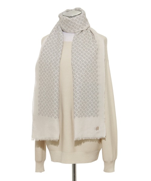 FURLA(フルラ)の「ウールストール ”箔プリント”(ストール/ショール・レディース・オフホワイト/チャコールグレー・FREE)」の4枚目の写真