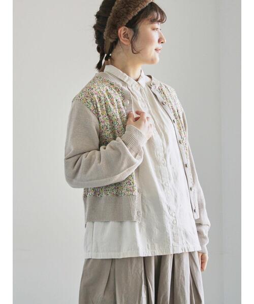 TSUHARU by Samansa Mos2(ツハルバイサマンサモスモス)の「【LIBERTY】襟付き布帛部分使いニットカーディガン(カーディガン/ボレロ・レディース・ブラック/ブラウン/ベージュ・F)」の12枚目の写真