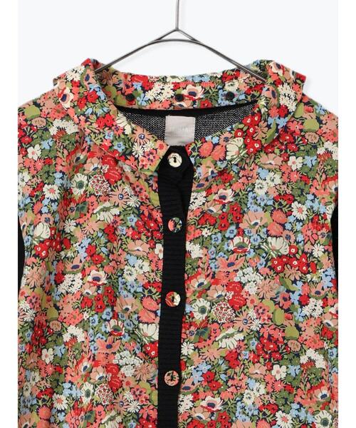 TSUHARU by Samansa Mos2(ツハルバイサマンサモスモス)の「【LIBERTY】襟付き布帛部分使いニットカーディガン(カーディガン/ボレロ・レディース・ブラック/ブラウン/ベージュ・F)」の4枚目の写真