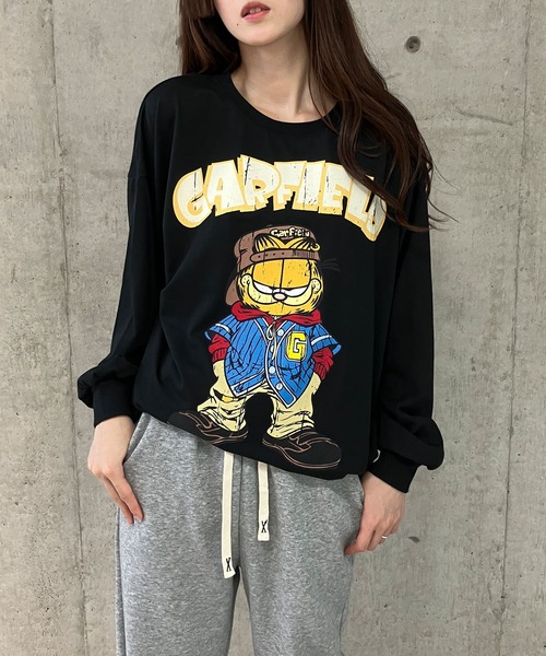 GLAMOROUS JANE(グラマラスジェーン)の「GARFIELDプリントロンT(Tシャツ/カットソー・レディース・ブラック/チャコールグレー/オフホワイト・FREE)」の1枚目の写真