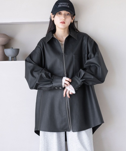 RAGEBLUE（レイジブルー）の「【UNSEX】Wジップ/アソートルーズシャツ（シャツ/ブラウス・レディース・グレー系その他/ブラック/ブラウン系その他/ダークブラウン・FREE）」の2枚目の写真