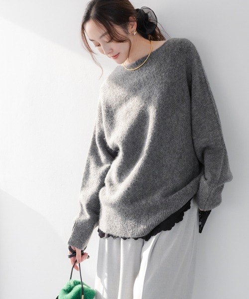 【新品未使用】ounce フード付きニット　グレー　leday 韓国 ヤクライクプルオーバー/582303（ニット/セーター）｜Elura（エルーラ