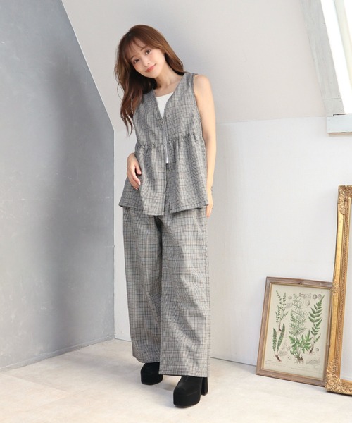 チェック柄フロントZIPベストセットアップ（ワンピース）｜CECIL McBEE