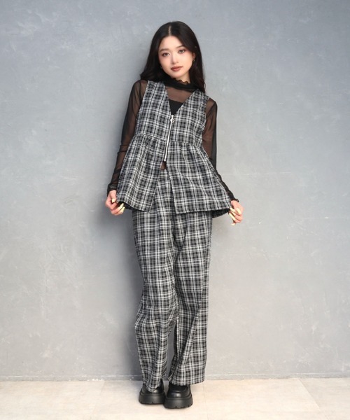 チェック柄フロントZIPベストセットアップ（ワンピース）｜CECIL McBEE