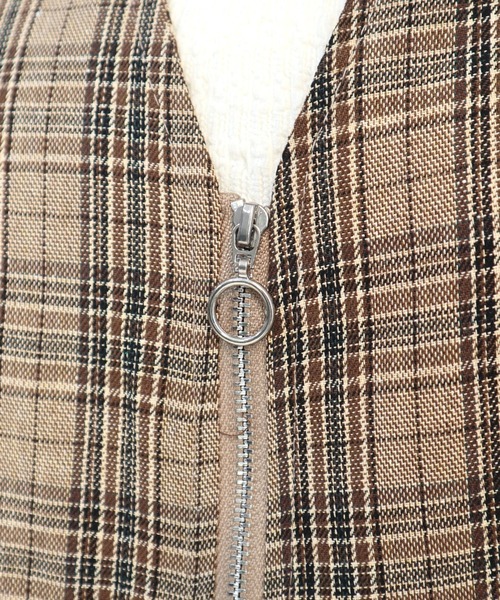 CECIL McBEE(セシルマクビー)の「チェック柄フロントZIPベストセットアップ(ワンピース・レディース・ベージュ/ブラック/ブラウン・LARGE/MEDIUM)」の20枚目の写真