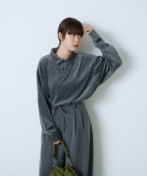 WHIMSIC（ウィムジック）の「【UNISEX】ベロアポロシャツ（ポロシャツ・レディース・ネイビー/チャコールグレー・FREE）」の15枚目の写真