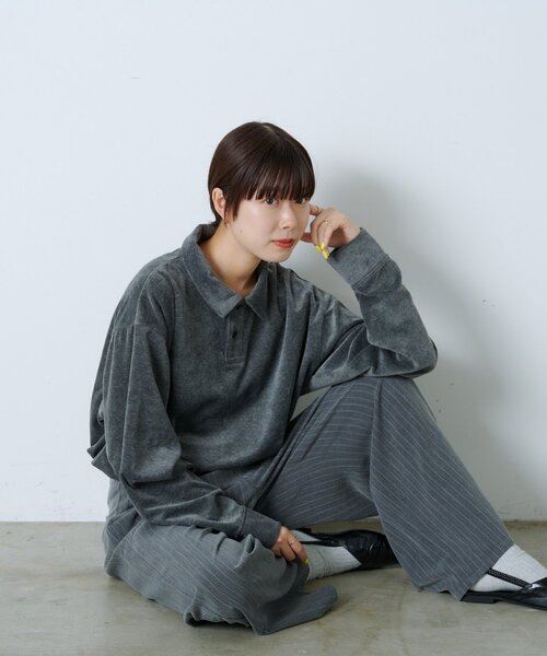 WHIMSIC（ウィムジック）の「【UNISEX】ベロアポロシャツ（ポロシャツ・レディース・ネイビー/チャコールグレー・FREE）」の16枚目の写真