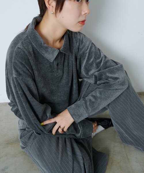 WHIMSIC（ウィムジック）の「【UNISEX】ベロアポロシャツ（ポロシャツ・レディース・ネイビー/チャコールグレー・FREE）」の18枚目の写真