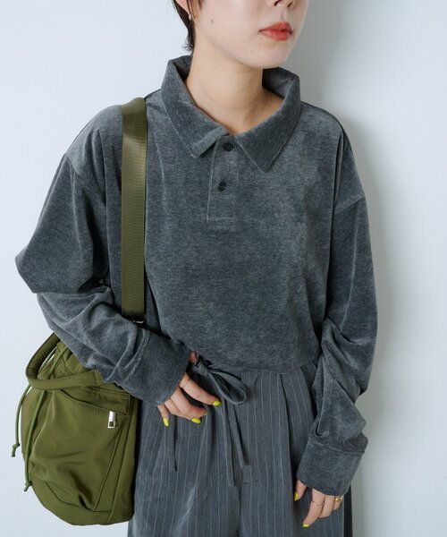 WHIMSIC（ウィムジック）の「【UNISEX】ベロアポロシャツ（ポロシャツ・レディース・ネイビー/チャコールグレー・FREE）」の21枚目の写真