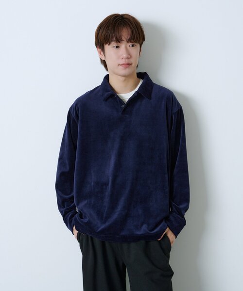 WHIMSIC（ウィムジック）の「【UNISEX】ベロアポロシャツ（ポロシャツ・レディース・ネイビー/チャコールグレー・FREE）」の6枚目の写真