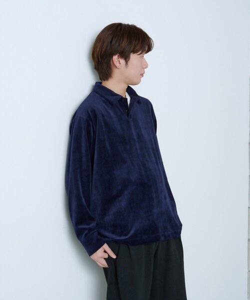 WHIMSIC（ウィムジック）の「【UNISEX】ベロアポロシャツ（ポロシャツ・レディース・ネイビー/チャコールグレー・FREE）」の8枚目の写真