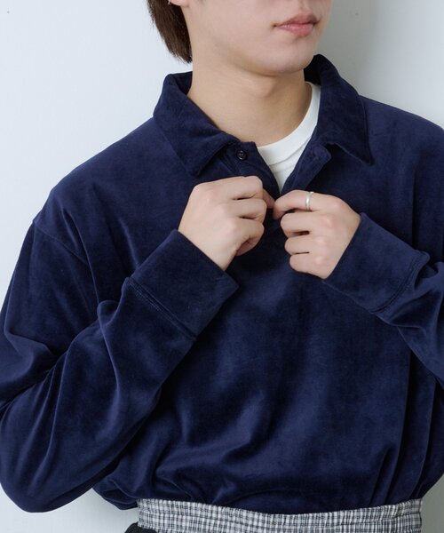 WHIMSIC（ウィムジック）の「【UNISEX】ベロアポロシャツ（ポロシャツ・レディース・ネイビー/チャコールグレー・FREE）」の9枚目の写真