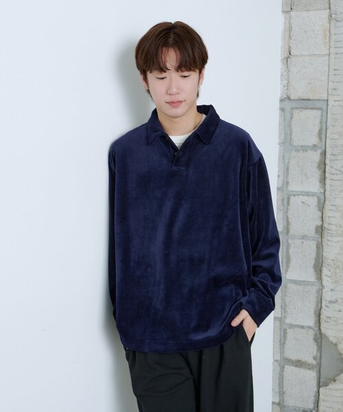 WHIMSIC（ウィムジック）の「【UNISEX】ベロアポロシャツ（ポロシャツ・レディース・ネイビー/チャコールグレー・FREE）」の10枚目の写真