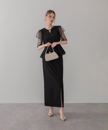 Leja（レジャ）の「【LEJA】ドットストーンチュールペプラムセパレートIラインドレス2点セット 美脚効果結婚式 パーティードレス 成人式 二次会 同窓会 お呼ばれ オケージョン 20代 30代（ドレス）」