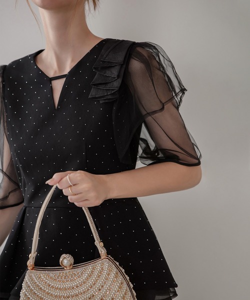セール】【LEJA】ドットストーンチュールペプラムセパレートIライン