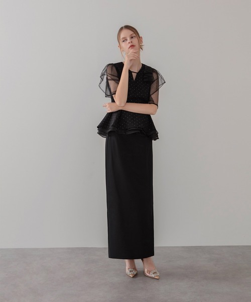 LEJA】ドットストーンチュールペプラムセパレートIラインドレス2点