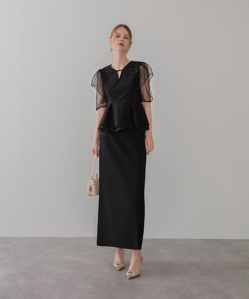 ドットストーンチュールペプラムセパレートIラインドレス2点セット Leja（レジャ）の「【LEJA】ドットストーンチュールペプラムセパレート