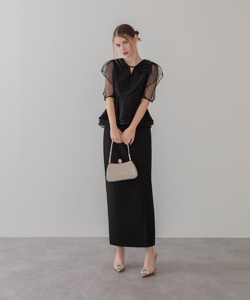 ドットストーンチュールペプラムセパレートIラインドレス2点セット Leja（レジャ）の「【LEJA】ドットストーンチュールペプラムセパレート